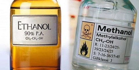 Phân biệt hai loại rượu methanol và ethanol . Ảnh minh họa