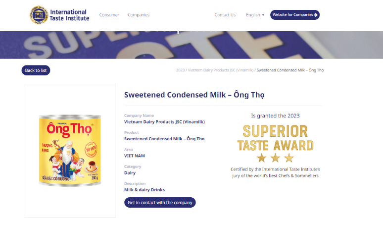Vinamilk - Thương hiệu sữa Việt Nam đầu tiên có sản phẩm đạt 3 sao từ giải thưởng Superior Taste Award (Vị ngon thượng hạng)
