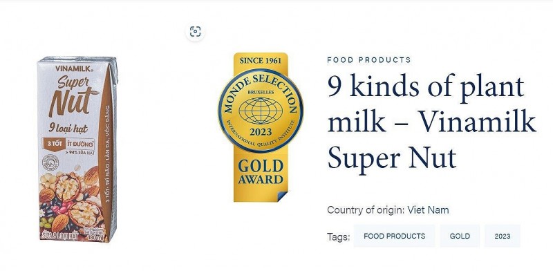 Vinamilk giành giải vàng chất lượng cho cả sữa tươi và sữa hạt tại Giải Monde Selection (Bỉ)