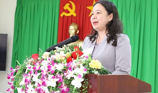 Phó Chủ tịch nước Võ Thị Ánh Xuân phát biểu tại Trung tâm. 