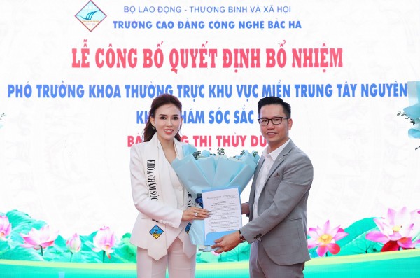 Hoa hậu Lương Thị Thùy Dung được bổ nhiệm là phó trưởng khoa chăm sóc sắc đẹp trường Cao đẳng công nghệ Bắc Hà