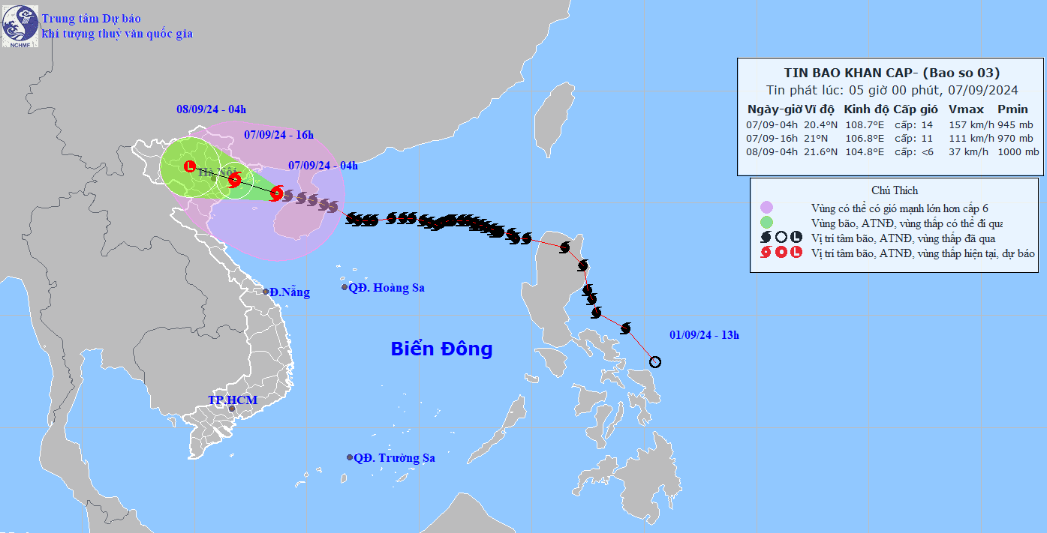 Bão số 3 đi vào vịnh Bắc Bộ, gây mưa lớn, gió mạnh