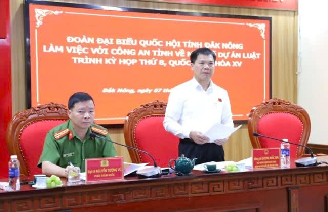 Đoàn Đại biểu Quốc hội tỉnh Đắk Nông làm việc với Công an tỉnh về một số dự án Luật trình kỳ họp thứ 8, Quốc hội khóa XV.