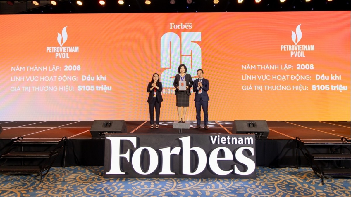 PVOIL được Forbes Việt Nam xác định giá trị 105 triệu USD, vào top 25 thương hiệu dẫn đầu