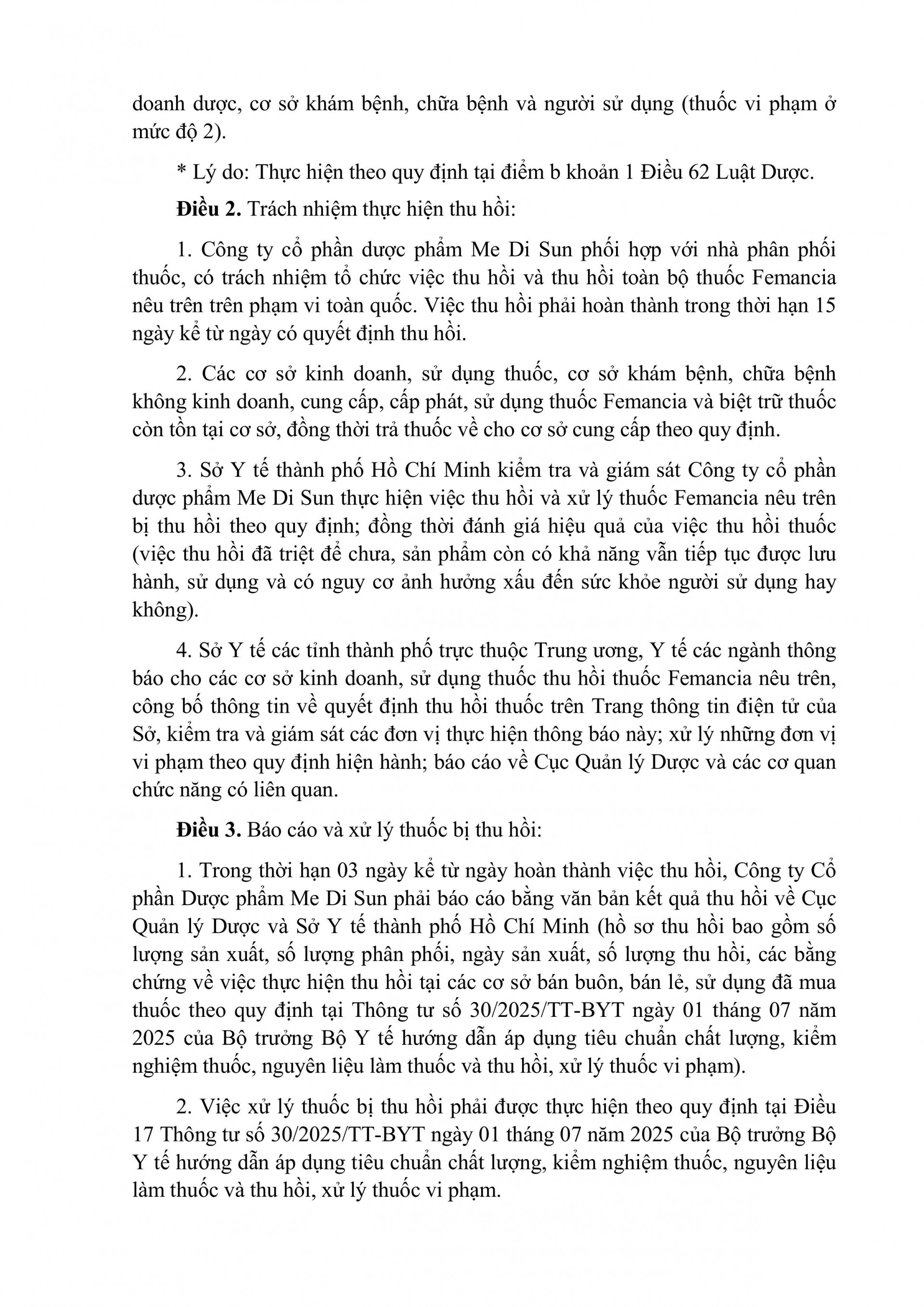 Thuốc sắt Femancia bị cấm sản xuất và lưu hành: Doanh nghiệp dược Me Di Sun vi phạm chất lượng mức độ 2