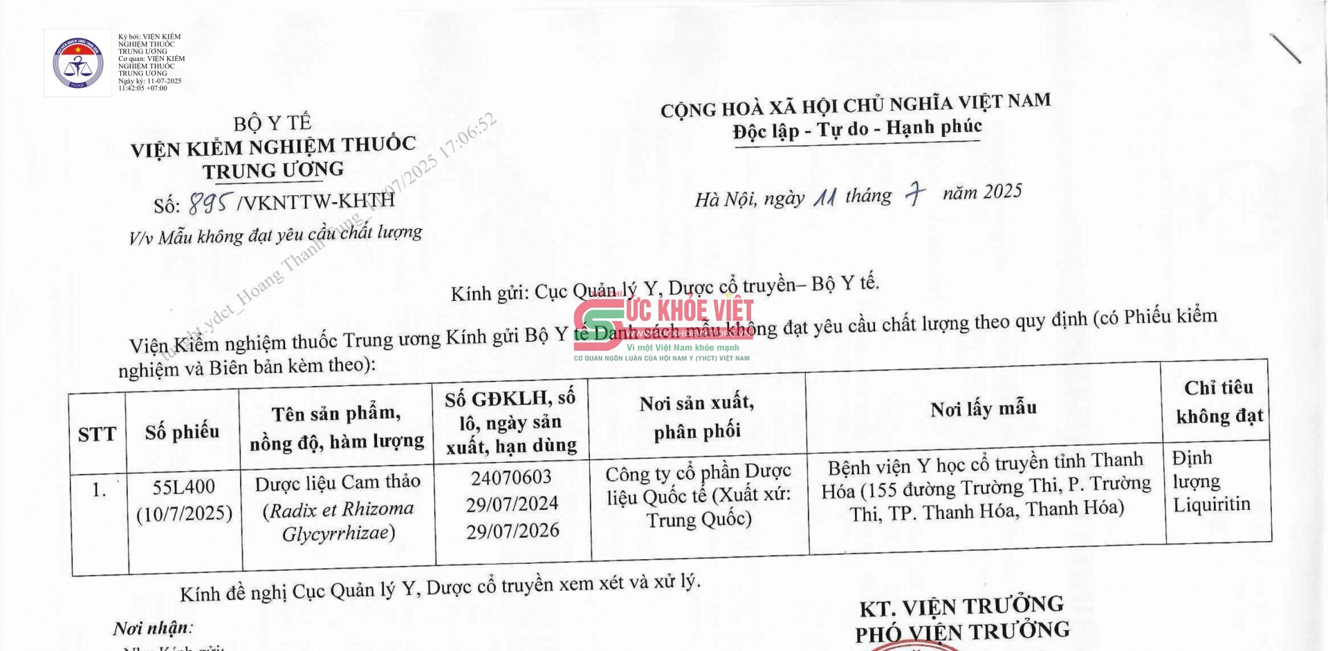 Cảnh báo nghiêm trọng: Thu hồi lô dược liệu cam thảo không đạt chất lượng – nguy cơ ảnh hưởng tới sức khỏe người dùng