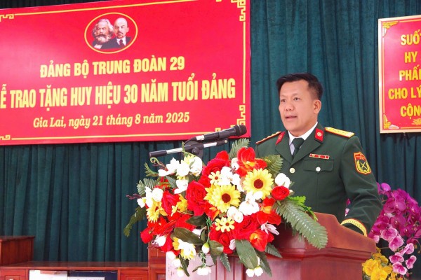 Đảng bộ Trung đoàn 29, Quân đoàn 34 trao Huy hiệu 30 năm tuổi Đảng cho 2 đồng chí đảng viên