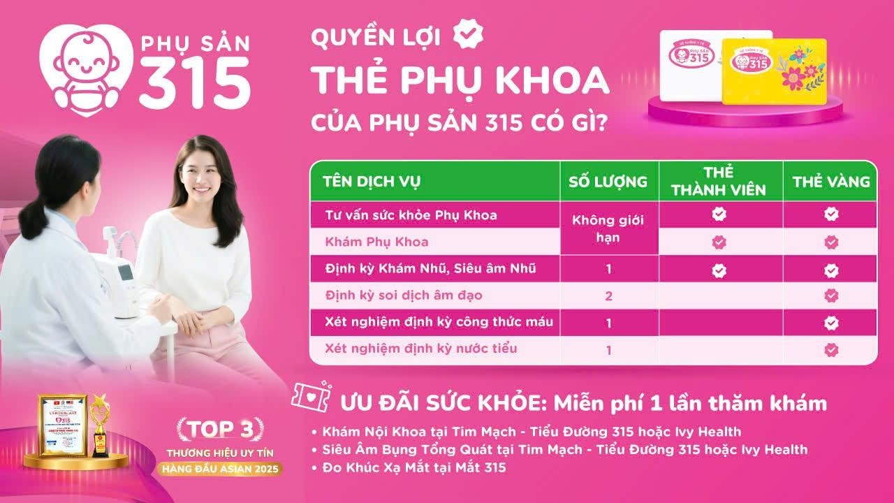 Thẻ thành viên phụ sản 315: Giải pháp chăm sóc sức khỏe toàn diện, nâng tầm chăm sóc sức khỏe phụ nữ