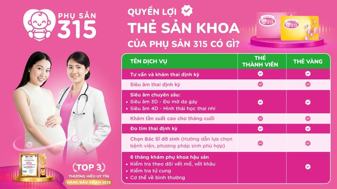Thẻ thành viên phụ sản 315: Giải pháp chăm sóc sức khỏe toàn diện, nâng tầm chăm sóc sức khỏe phụ nữ