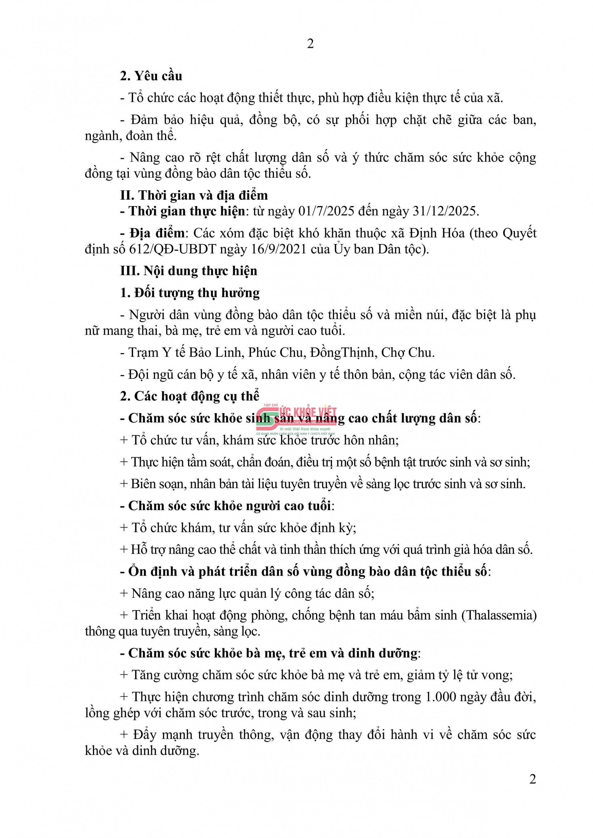 Thái Nguyên triển khai Dự án 7 năm 2025: Tăng tốc chăm sóc sức khỏe, nâng cao chất lượng dân số vùng đồng bào dân tộc thiểu số
