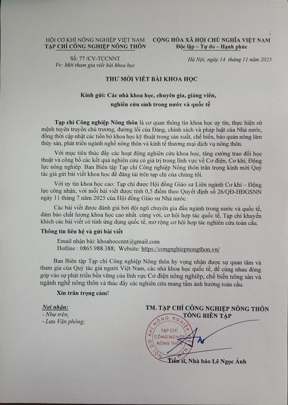 Kết nối tri thức – Nâng tầm nghiên cứu: Tạp chí Công nghiệp Nông thôn mở rộng diễn đàn học thuật cho cộng đồng khoa học trong nước và quốc tế