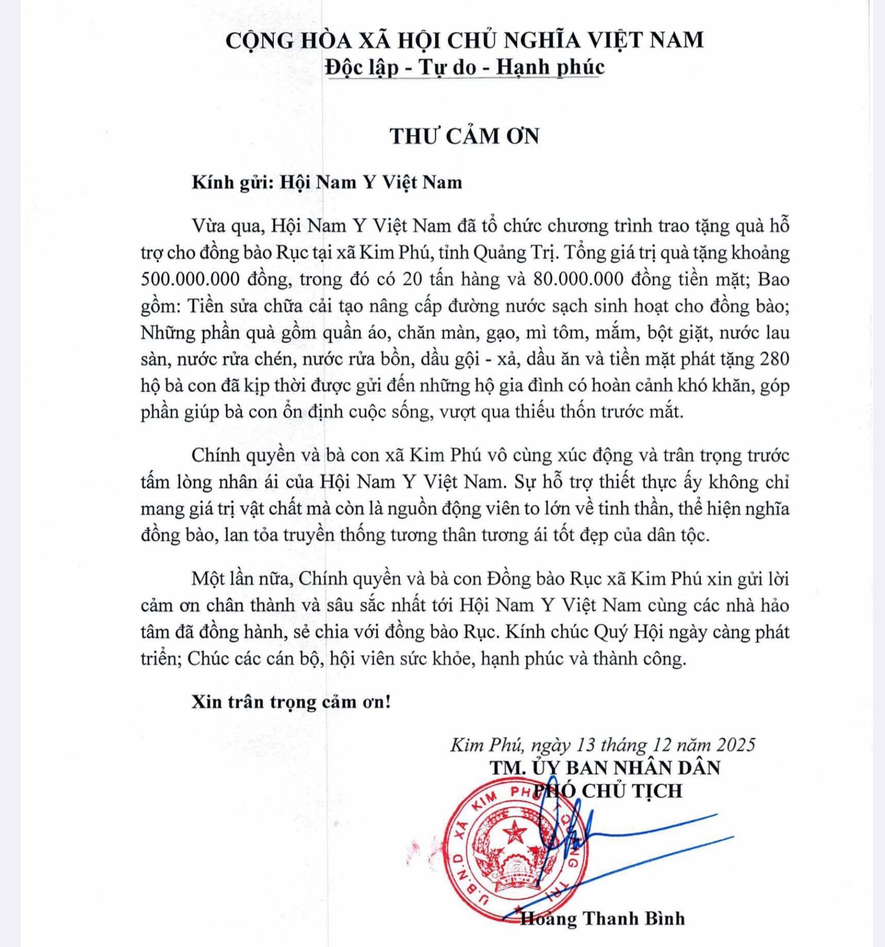 Hội Nam Y Việt Nam và hành trình lan tỏa yêu thương đến 280 hộ đồng bào Rục ở Kim Phú (Quảng Trị)