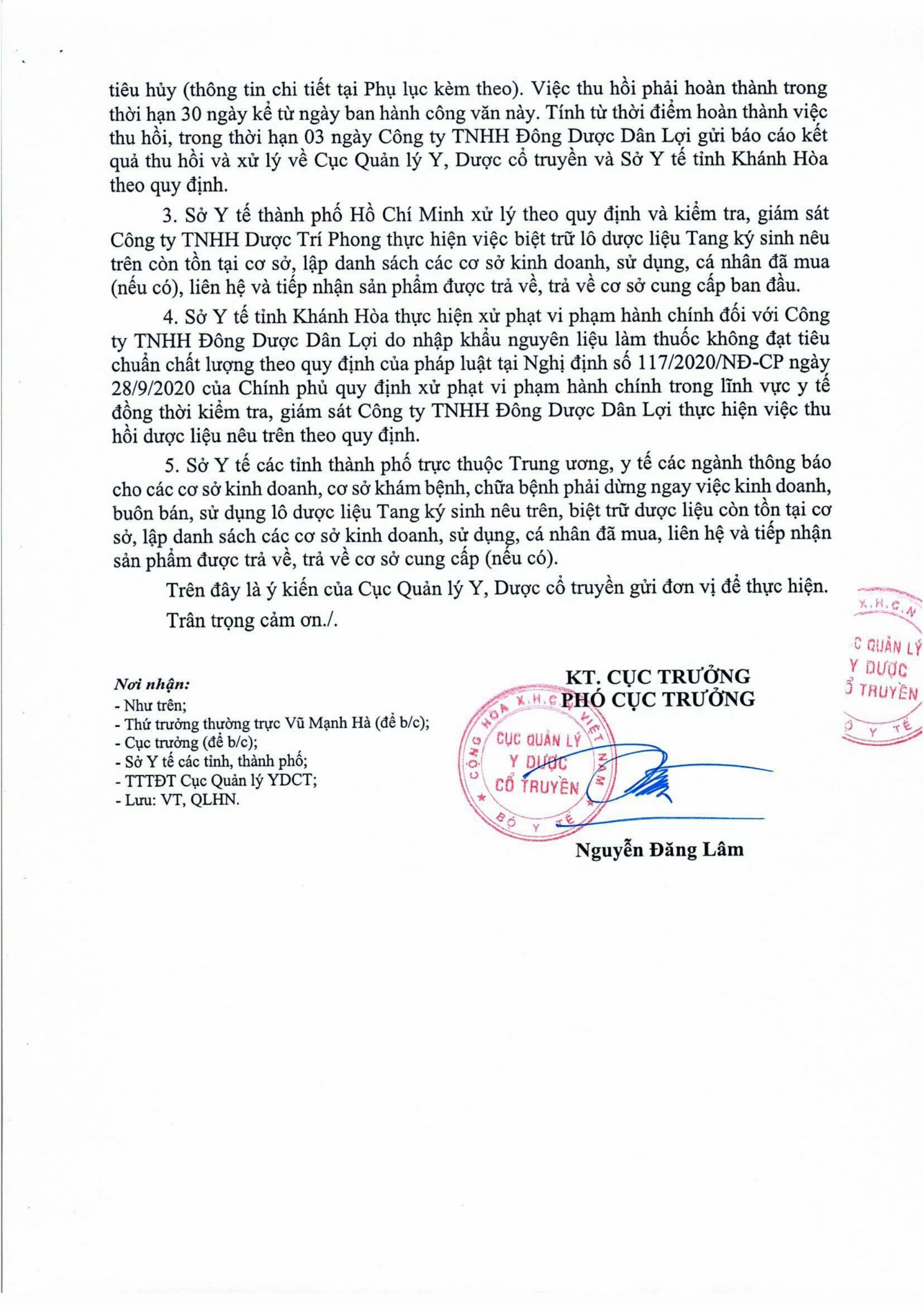 Bộ Y tế thu hồi toàn quốc dược liệu Tang ký sinh vi phạm chất lượng do Công ty TNHH Đông Dược Dân Lợi nhập khẩu Bộ Y tế thu hồi toàn quốc dược liệu Tang ký sinh vi phạm chất lượng do Công ty TNHH Đông Dược Dân Lợi nhập khẩu