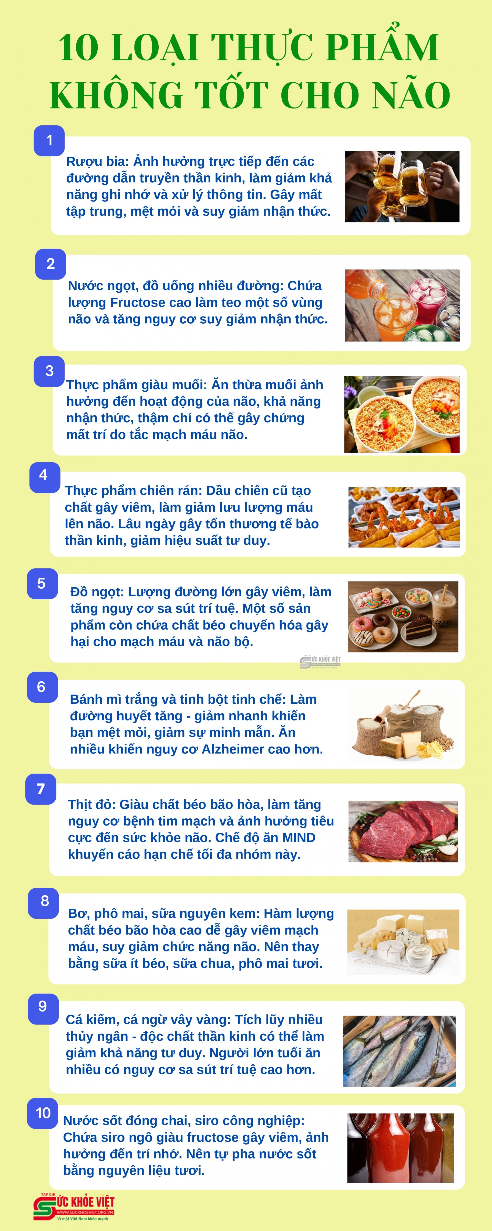[Infographic] 10 loại thực phẩm không tốt cho não bộ