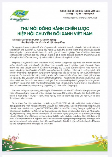 Sắp diễn ra Đại hội Hiệp hội Chuyển đổi Xanh Việt Nam nhiệm kỳ I (2025 – 2030)