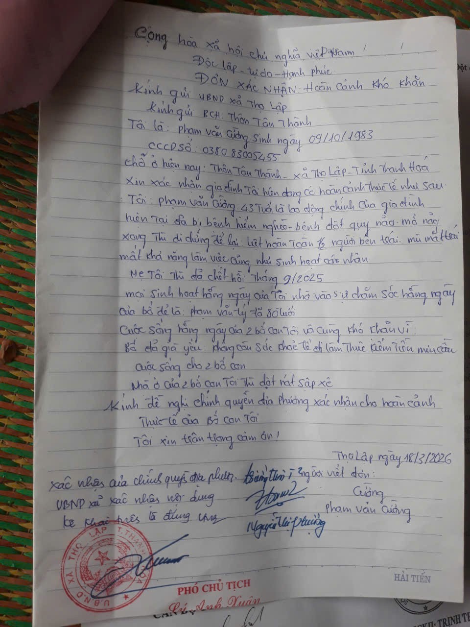 Chung tay hỗ trợ gia đình anh Phạm Văn Cường ở vùng quê Thọ Lập (Thanh Hóa) vượt qua khó khăn