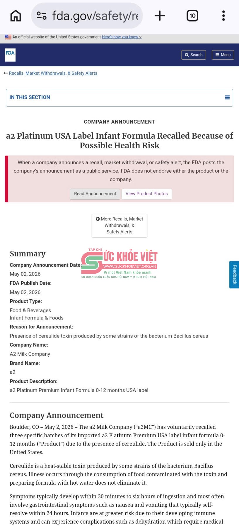 Cảnh báo khẩn: Thu hồi 3 lô sữa bột công thức a2 Platinum Premium cho trẻ 0-12 tháng tuổi nhiễm độc tố vi khuẩn Cảnh báo khẩn: Thu hồi 3 lô sữa bột công thức a2 Platinum Premium cho trẻ 0-12 tháng tuổi nhiễm độc tố vi khuẩn
