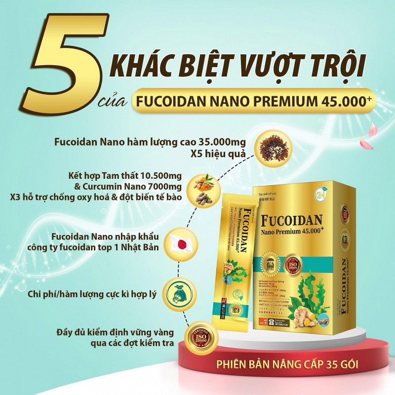 Fucoidan Nano Premium 45.000 + - Khác biệt đến từ công thức mạnh mẽ và hàm lượng tối ưu