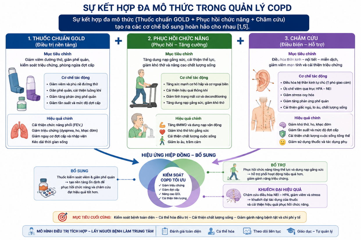 Y học tích hợp và điều trị đa mô thức trong bệnh phổi tắc nghẽn mạn tính (COPD): Cơ sở khoa học, bằng chứng quốc tế và góc nhìn từ thực hành lâm sàng Y học tích hợp và điều trị đa mô thức trong bệnh phổi tắc nghẽn mạn tính (COPD): Cơ sở khoa học, bằng chứng quốc tế và góc nhìn từ thực hành lâm sàng