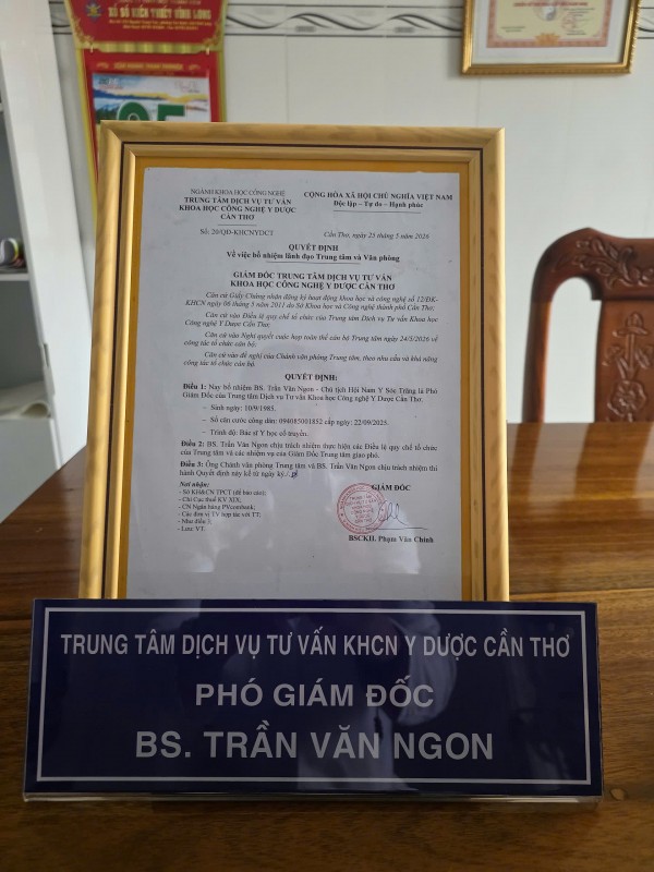 Bổ nhiệm Phó Giám đốc Trung tâm Dịch vụ Tư vấn Khoa học Công nghệ Y Dược Cần Thơ