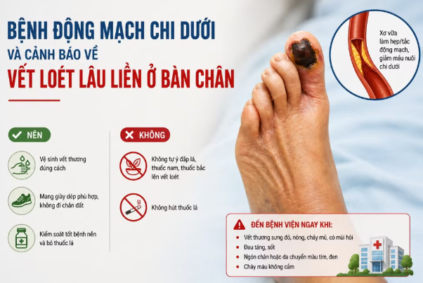 Vết loét lâu liền ở bàn chân có thể là dấu hiệu thiếu máu chi