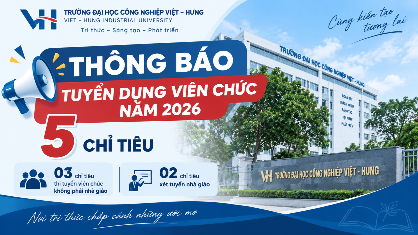 Trường Đại học Công nghiệp Việt – Hung thông báo tuyển dụng 5 viên chức năm 2026