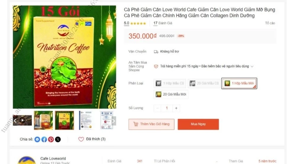Đề nghị xác minh loại cà-phê giảm cân có dấu hiệu vi phạm quảng cáo
