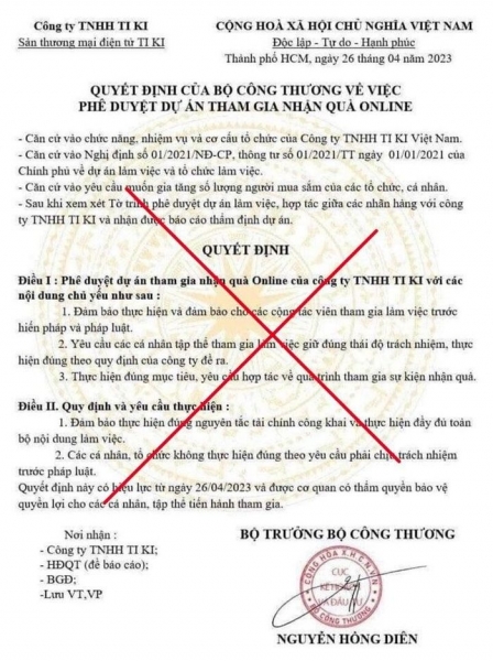 Bộ Công Thương cảnh báo thông tin giả mạo Bộ trưởng về dự án "Tham gia nhận quà online"